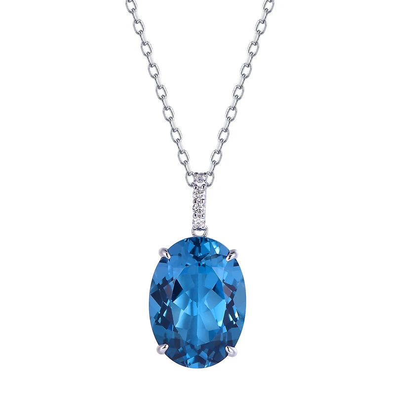 London Blue Topaz Pendant in White Gold