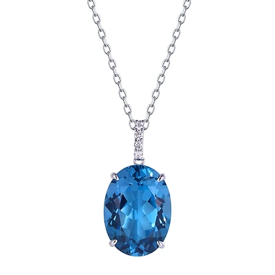 London Blue Topaz Pendant in White Gold