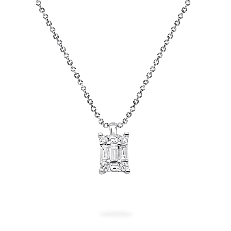 White Gold and Diamond Rectangular Cluster Pendant