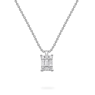 White Gold and Diamond Rectangular Cluster Pendant