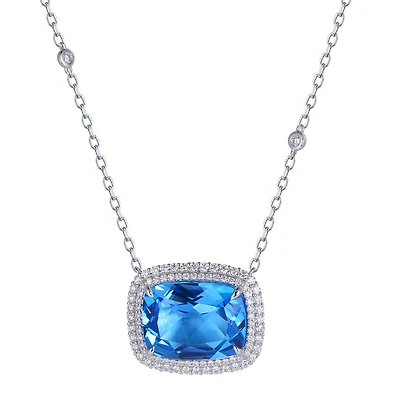 Swiss Blue Topaz and Diamond Pendant in White Gold