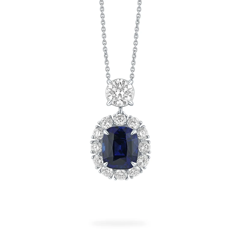 Sapphire Cushion-Cut Pendant with Diamonds in White Gold