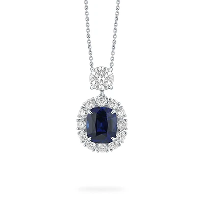 Sapphire Cushion-Cut Pendant with Diamonds in White Gold