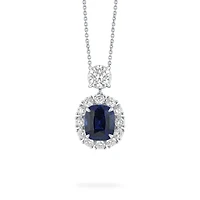 Sapphire Cushion-Cut Pendant with Diamonds in White Gold