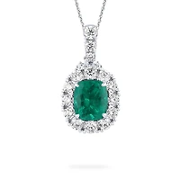 Emerald Cushion-Cut Pendant with Diamonds in White Gold