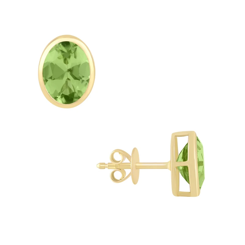 Peridot Oval Bezel Set Studs