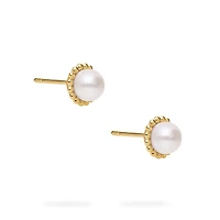 Yellow Gold Bead and Freshwater Pearl Earrings