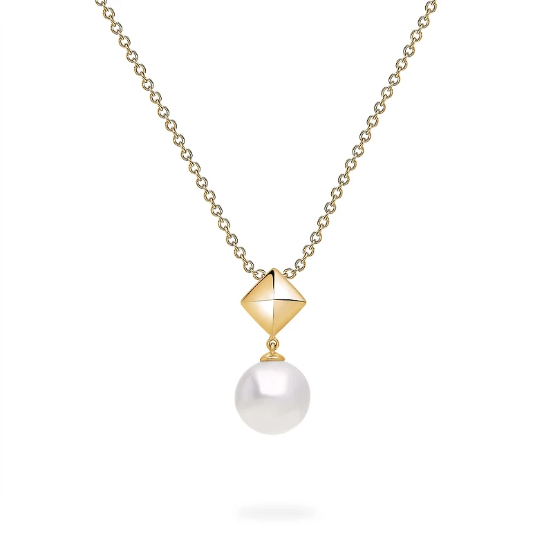 Yellow Gold Freshwater Pearl and Stud Pendant Necklace