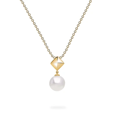 Yellow Gold Freshwater Pearl and Stud Pendant Necklace