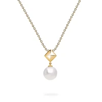 Yellow Gold Freshwater Pearl and Stud Pendant Necklace