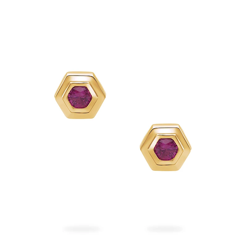 Yellow Gold Birthstone Earrings, Pink Tourmaline