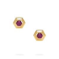 Yellow Gold Birthstone Earrings, Pink Tourmaline