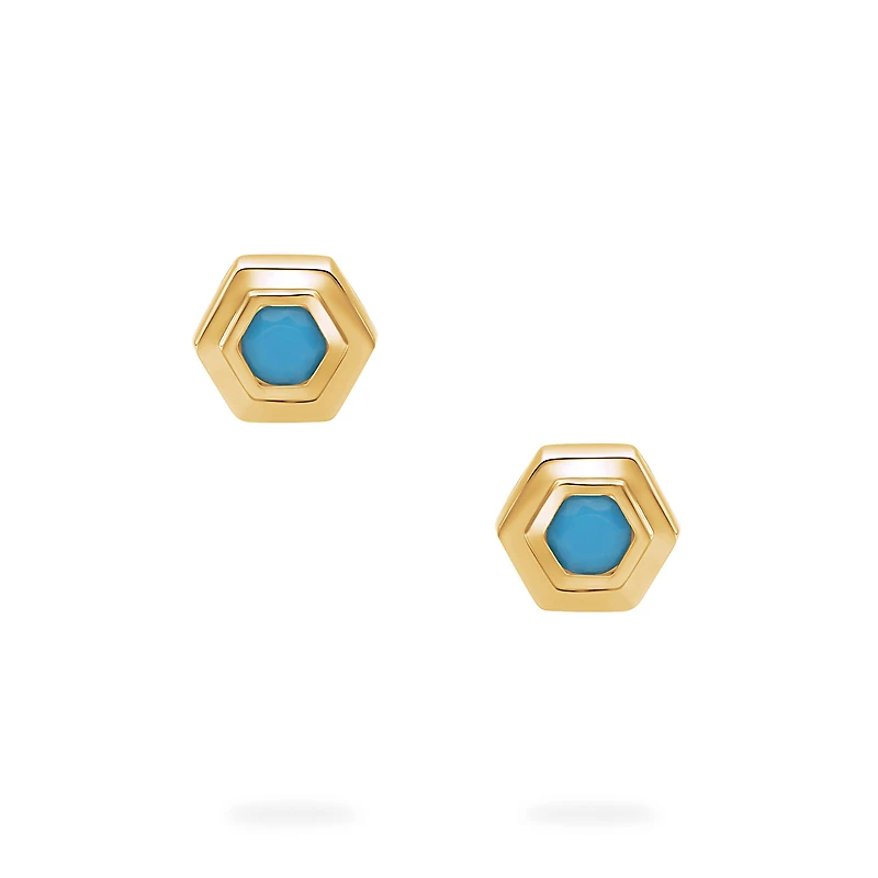 Yellow Gold Birthstone Earrings, Turquoise
