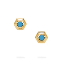 Yellow Gold Birthstone Earrings, Turquoise
