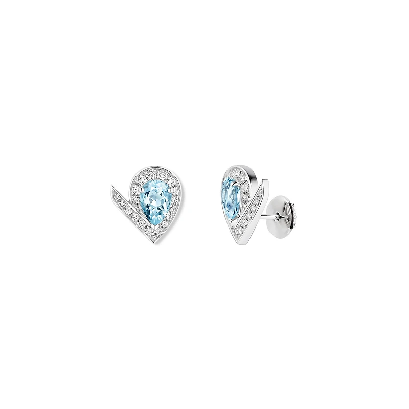 Josephine Aigrette White Gold, Aquamarine and Diamond Pavé Stud Earrings