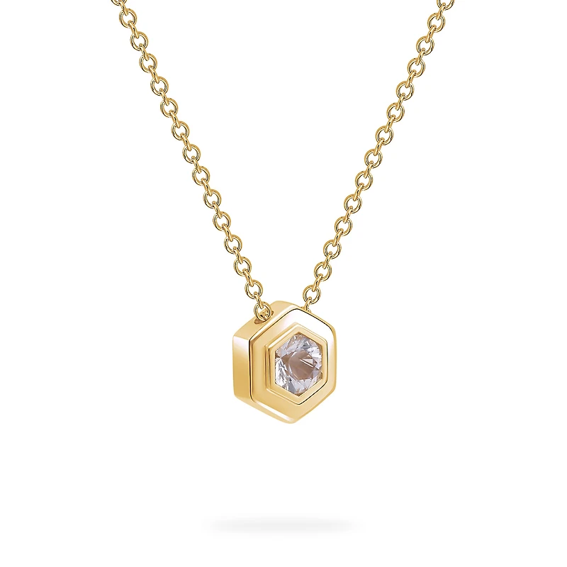 Yellow Gold Birthstone Pendant, White Quartz