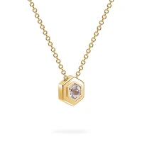 Yellow Gold Birthstone Pendant, White Quartz