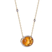 Oval Citrine Pendant with Diamond Halo in Yellow Gold