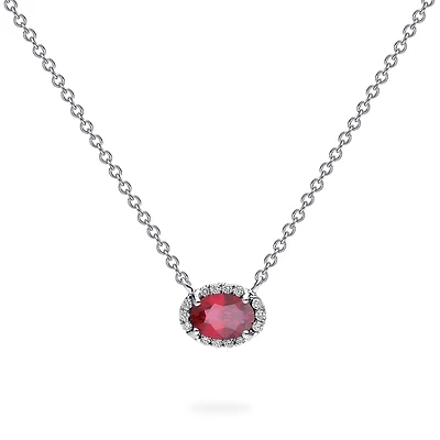White Gold Ruby and Diamond Pendant Necklace