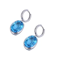 Oval Swiss Blue Topaz Earrings in White Gold
