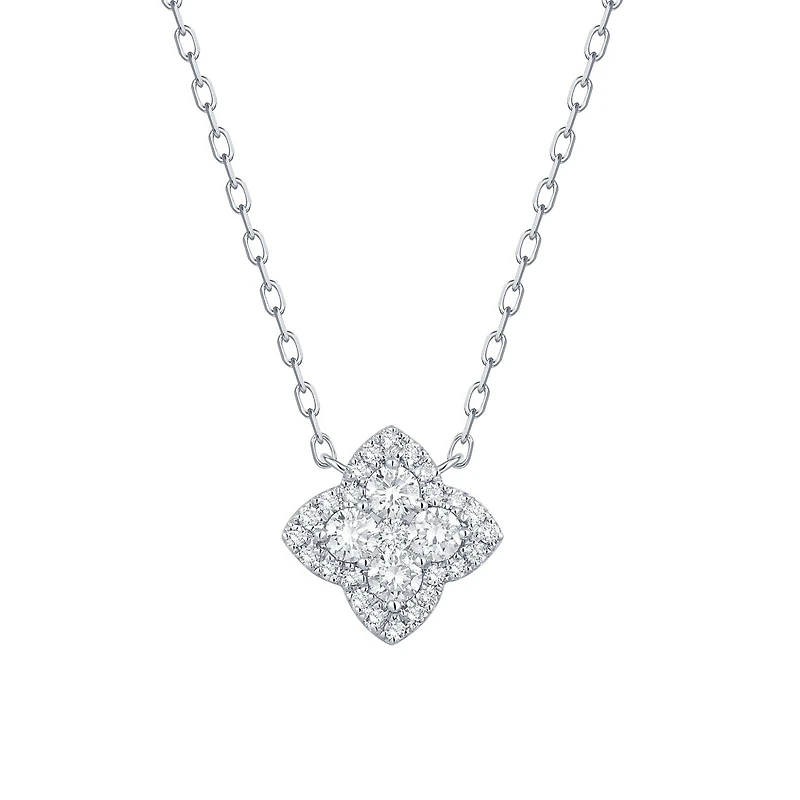Diamond Clover Shape Pendant in White Gold