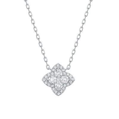 Diamond Clover Shape Pendant in White Gold