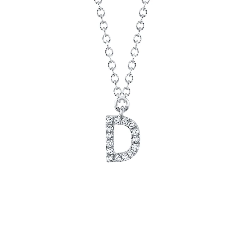 Initials White Gold and Diamond Pavé Letter D Necklace
