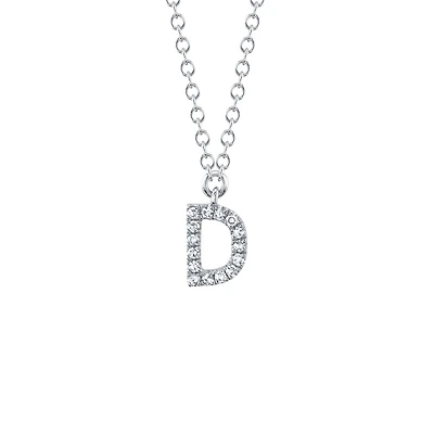 Initials White Gold and Diamond Pavé Letter D Necklace