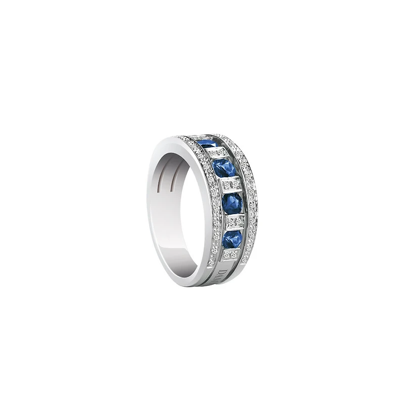 Belle Époque White Gold, Blue Sapphire and Diamond Pavé Ring