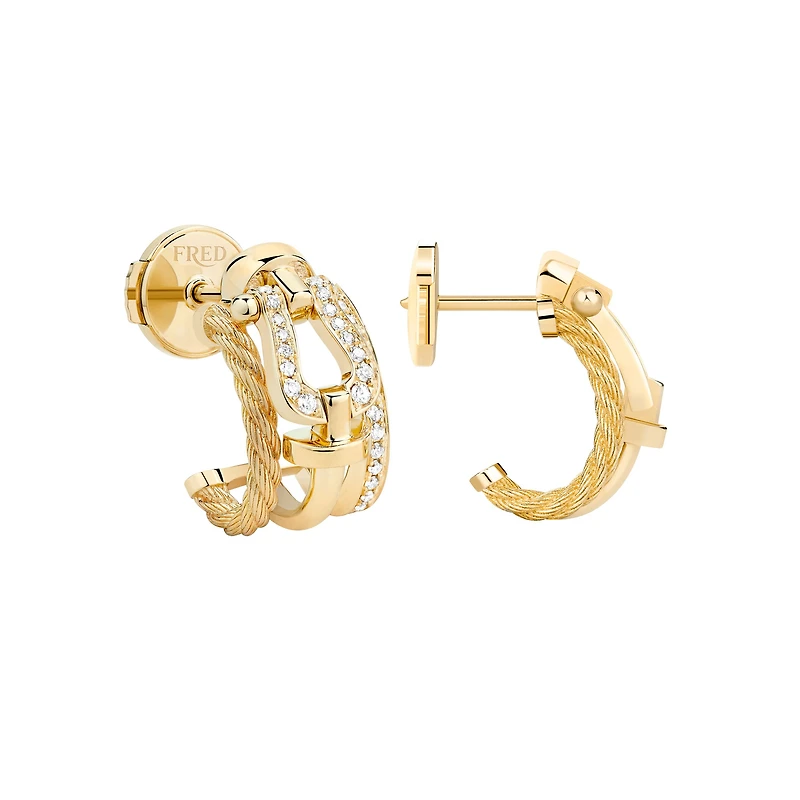Force 10 Rise Small Yellow Gold and Diamond Pavé Half Hoop Earrings