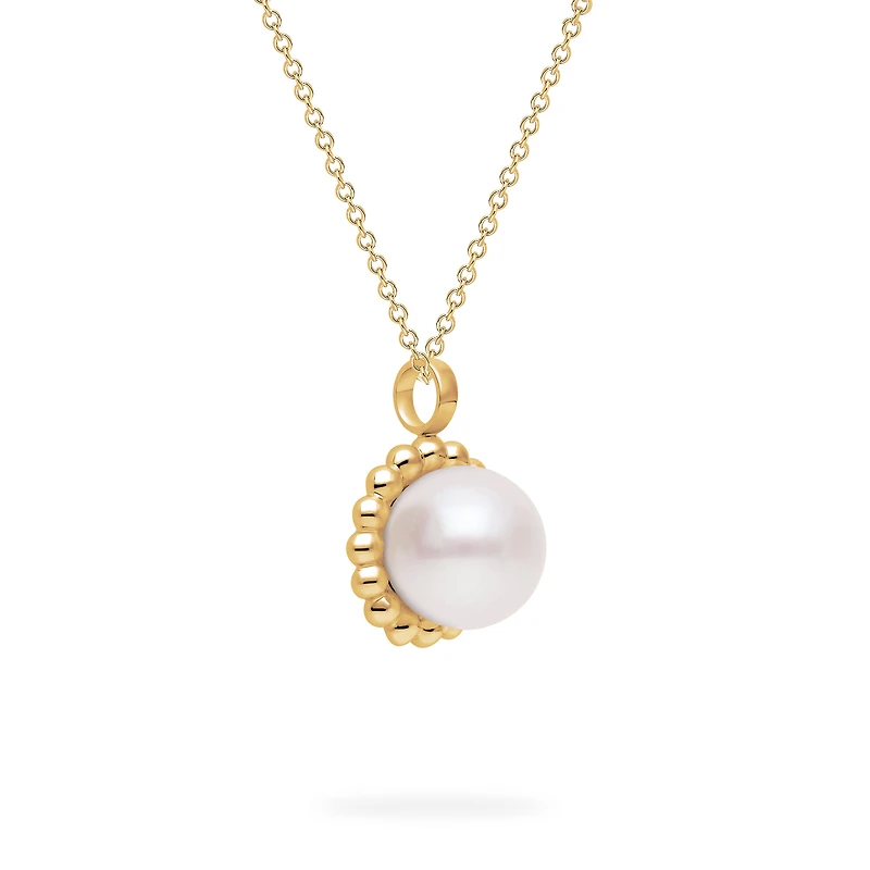 Yellow Gold Bead and Freshwater Pearl Pendant