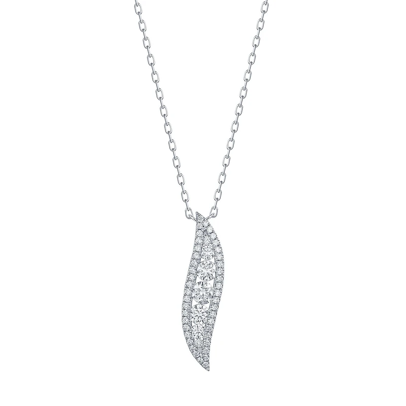 Leaf-Shaped Diamond Pendant Necklace in White Gold