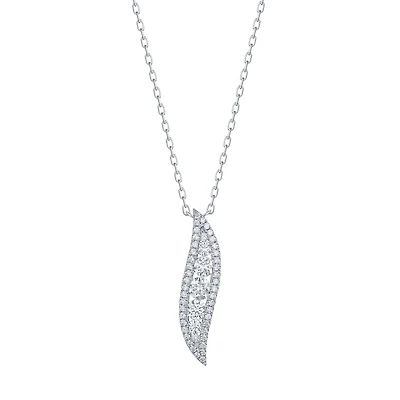 Leaf-Shaped Diamond Pendant Necklace in White Gold