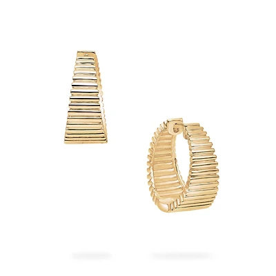Yellow Gold Pleated Tapered Hoops