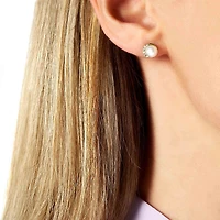 Trend Yellow Gold Pearl and Diamond Stud Earrings
