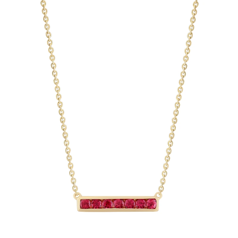Pink Tourmaline Bar Neckalce in Yellow Gold