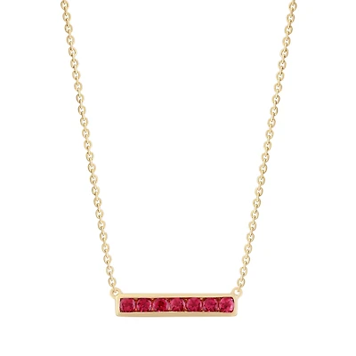 Pink Tourmaline Bar Neckalce in Yellow Gold