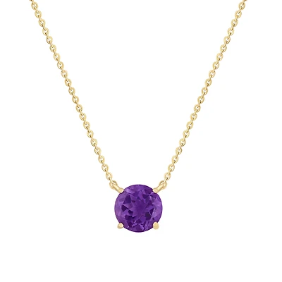Round Amethyst Necklace in Yellow Gold