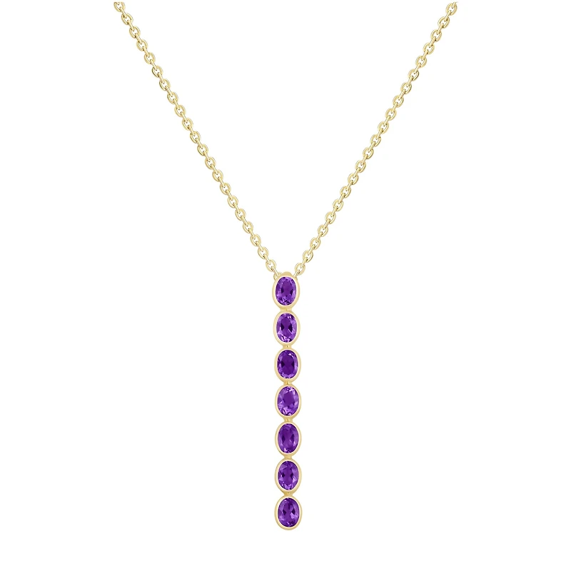 Oval Shape Amethyst Vertical Bar Pendant in Yellow Gold