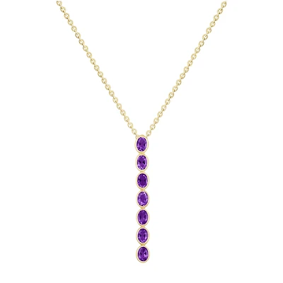 Oval Shape Amethyst Vertical Bar Pendant in Yellow Gold