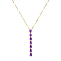 Oval Shape Amethyst Vertical Bar Pendant in Yellow Gold