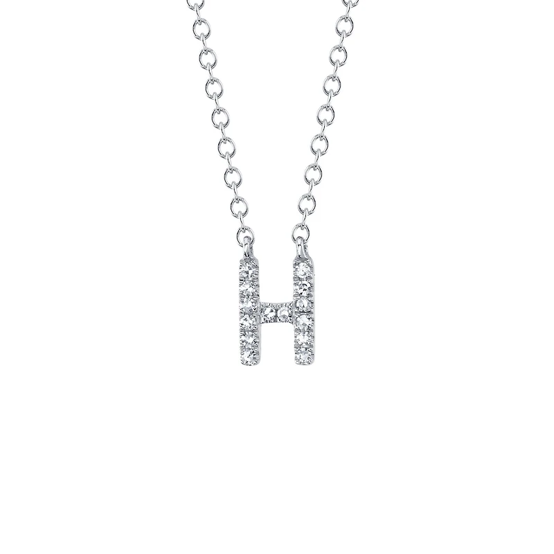 Initials White Gold and Diamond Pavé Letter H Necklace