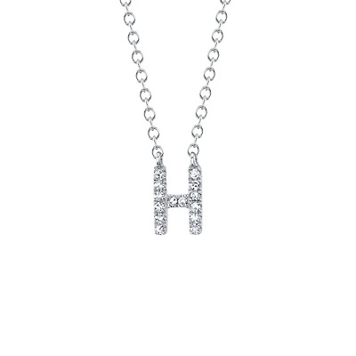 Initials White Gold and Diamond Pavé Letter H Necklace