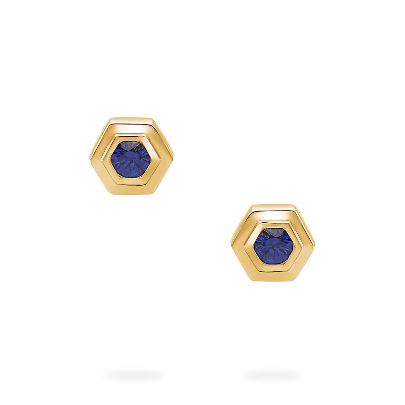 Yellow Gold Birthstone Earrings, Sapphire