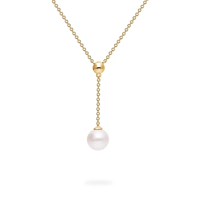Yellow Gold Bead and Freshwater Pearl Drop Pendant