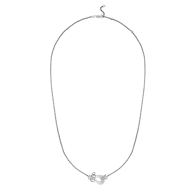 Force 10 Medium White Gold and Half Pavé Diamond Necklace