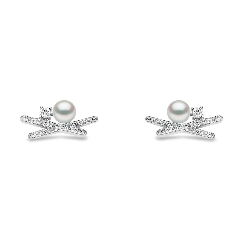 SleekWhite Gold Pearl and Diamond Earrings