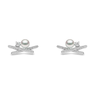 SleekWhite Gold Pearl and Diamond Earrings