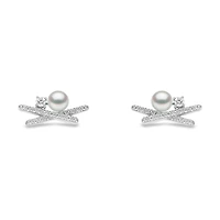 SleekWhite Gold Pearl and Diamond Earrings