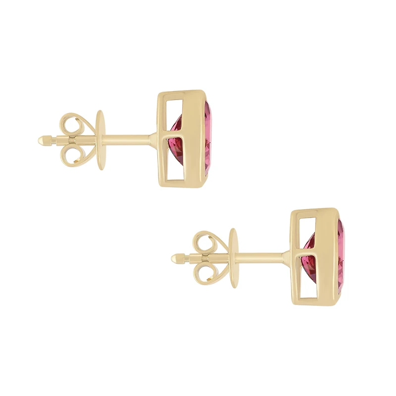 Pink Tourmaline Bezel Set Studs